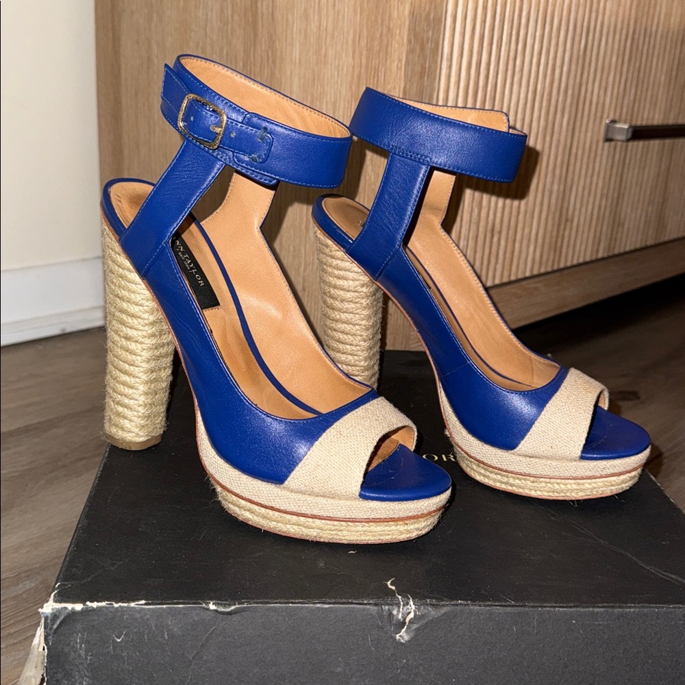 Ann Taylor Royal Blue Espadrille Platform Sandals with Ankle Strap - Picture 3 of 12